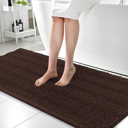 OLANLY Thick Bathroom Runner Rugs 59x24, Chenille Long Bath Rugs, Brown | Soft Absorbent Striped, Rubber Backing, Machine Wash, Bath Mats for Bathroom Floor, Tub and Shower, Home Decor Accessories
