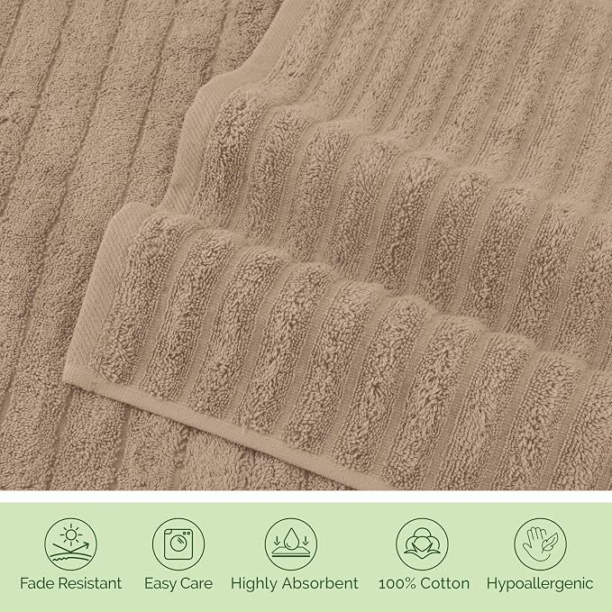 Elegant Comfort 100% Turkish Cotton Corduroy Ribbed Luxury Soft 2 Pack Bath Towels 27 x 54 Inch - Ultra Plush, Absorbent, Quick Dry, Hotel Spa Quality Towels for Bathroom Essentials, Taupe