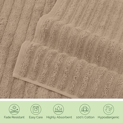 Elegant Comfort 100% Turkish Cotton Corduroy Ribbed Luxury Soft 2 Pack Bath Towels 27 x 54 Inch - Ultra Plush, Absorbent, Quick Dry, Hotel Spa Quality Towels for Bathroom Essentials, Taupe