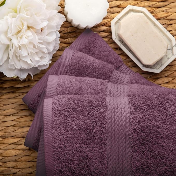 SUPERIOR Egyptian Cotton Plush & Absorbent, Hand Towel Set of 4, Plum | Quick Dry, Soft Luxury Towel Set, Bath Essentials for Bathroom, Guest Bath, Spa, 4 Piece Set, Madeline Towels
