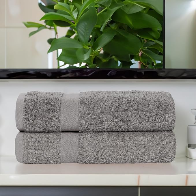 SUPERIOR 2-Piece Cotton Bath Sheet Set, Large Towels for Body, Quick Dry, Bathroom Essentials, Guest/Master Bath, Shower, Home Accessories, Apartment, Airbnb, Franklin Collection, Charcoal