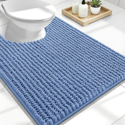 OLANLY Thick Chenille Toilet Rugs U-Shaped 24x20, Cornflower Blue | Soft Absorbent Shaggy Contour Bathroom Rugs for Toilet, Dry Quickly, Machine Washable, Non-Slip Bath Mat