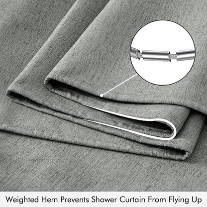 ANRODUO Extra Long Linen Shower Curtain, 84 Inch Long Fabric Shower Curtain Set with 12 Metal Hooks, Waterproof & Heavy Duty Polyester, Button Hole Design, Machine Washable for Bathroom, 72 x 84, Gray