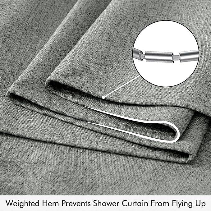ANRODUO Grey Extra Long Linen Fabric Shower Curtain Set - W72xL96 | Farmhouse Shower Curtain with 12 Metal Hooks, Waterproof Heavy Duty, Button Hole Design, Machine Washable for Bathroom
