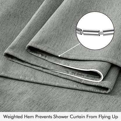 ANRODUO Grey Linen Textured Fabric Shower Curtain Set - W72xL72 | Farmhouse Shower Curtain with 12 Metal Hooks, Waterproof Heavy Duty, Button Hole Design, Machine Washable for Bathroom