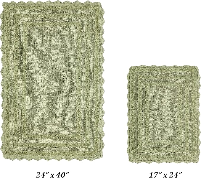 Better Trends Lilly Crochet Collection 100% Cotton 2 Piece Set (17" x 24" | 24" x 40") Bath Rug Set in Sage