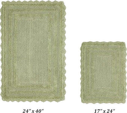 Better Trends Lilly Crochet Collection 100% Cotton 2 Piece Set (17" x 24" | 24" x 40") Bath Rug Set in Sage