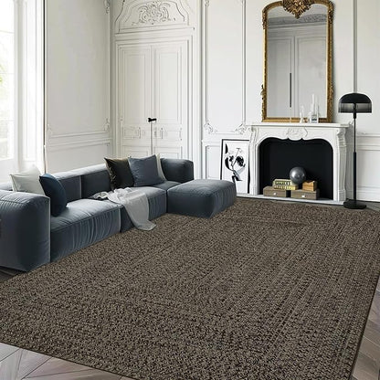 Printed Washable Area Rugs 4x6 Rug for Living Room Modern Rug for Bedroom Braided Pattern Non Slip Entryway Rug Soft Nursery Rugs Stain Resistant Carpet for Entrance Office 4'x6' Black/Brown