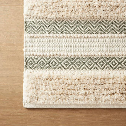 Ink+Ivy Asher Non-Slip Bath Rug Absorbent Quick Dry, 22 x 58, Sage Green | Soft Pile, Machine Washable, Striped Pattern, Boho, OEKO-TEX Certified, Hand-Woven Texture, for Bathroom, Shower Room