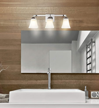 JONATHAN Y 24" Chrome Modern Cottage LED Vanity Light Wall Sconce, Farmhouse Wall Lamp for Bathroom Mirror Kitchen, White Glass Shade, LED Bulb Included (JYL7524B)