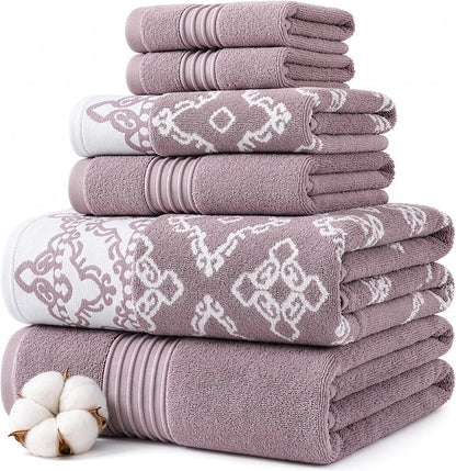 Modern Threads Charlize 6-Piece 100% Cotton Towel Set–Reversible Yarn Dyed Jacquard & Solid – Includes 2 Bath Towels, 2 Hand Towels, 2 Washcloths – Absorbent, Quick Dry, Soft & Durable – Orchid