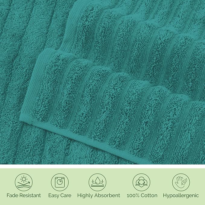 Elegant Comfort 100% Turkish Cotton Corduroy Ribbed Luxury Washcloths 6 Pack Soft 13 x 13 Inch - Higly Absorbent, Durable, Quick Dry, Spa Premium Hotel Quality for Bathroom or Travel, Turquoise
