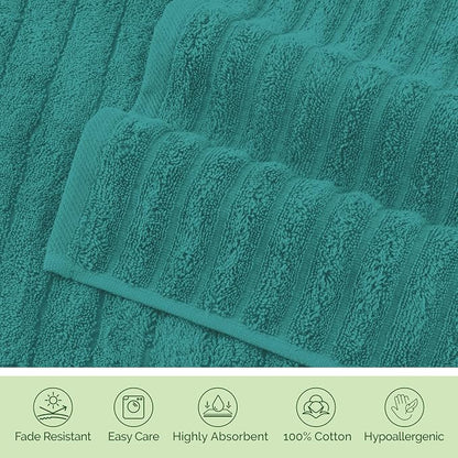 Elegant Comfort 100% Turkish Cotton Corduroy Ribbed Luxury Washcloths 6 Pack Soft 13 x 13 Inch - Higly Absorbent, Durable, Quick Dry, Spa Premium Hotel Quality for Bathroom or Travel, Turquoise