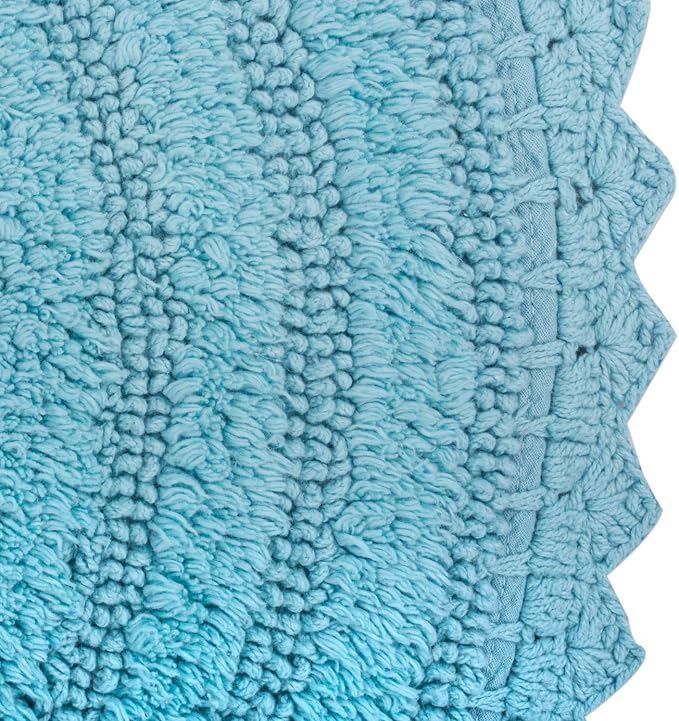 DII Crochet Collection Reversible Bath Mat, Round, 27.5" Diameter, Cameo Blue