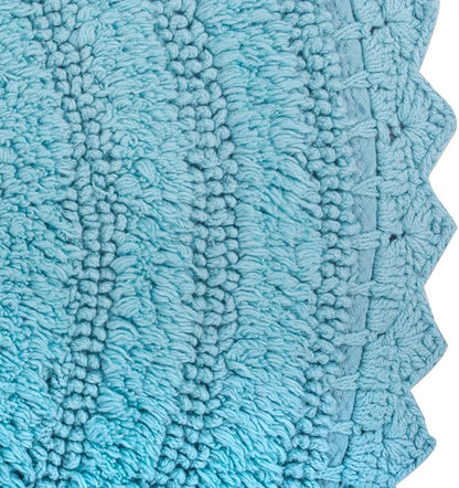 DII Crochet Collection Reversible Bath Mat, Round, 27.5" Diameter, Cameo Blue