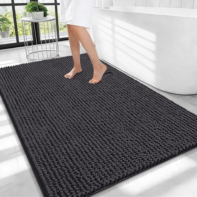OLANLY Thick Chenille Large Bathroom Rugs Mats 40x32, Dark Grey | Soft Absorbent Bath Rugs, Rubber Backing, Machine Wash Dry, Bath Mats for Bathroom, Tub and Shower, Home Decor Accessories