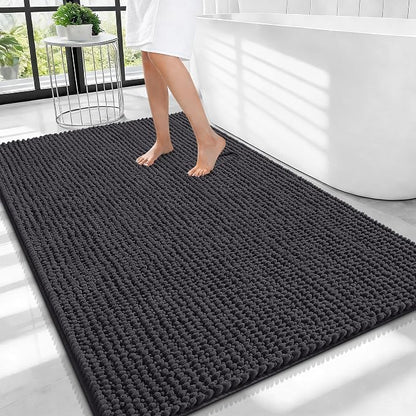 OLANLY Thick Chenille Large Bathroom Rugs Mats 40x32, Dark Grey | Soft Absorbent Bath Rugs, Rubber Backing, Machine Wash Dry, Bath Mats for Bathroom, Tub and Shower, Home Decor Accessories