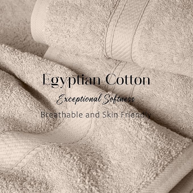 SUPERIOR Egyptian Cotton Ultra Plush & Absorbent, 3 Piece Set, Stone | Quick Dry, Soft Luxury Towel Set, Bath Essentials, Guest Bath, Spa, 1 Bath, 1 Hand, 1 Face Towels, Madeline Towels