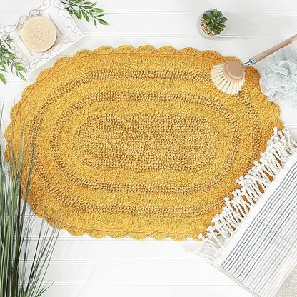 DII Crochet Collection Reversible Bath Mat, Small Oval, 17x24, Honey Gold