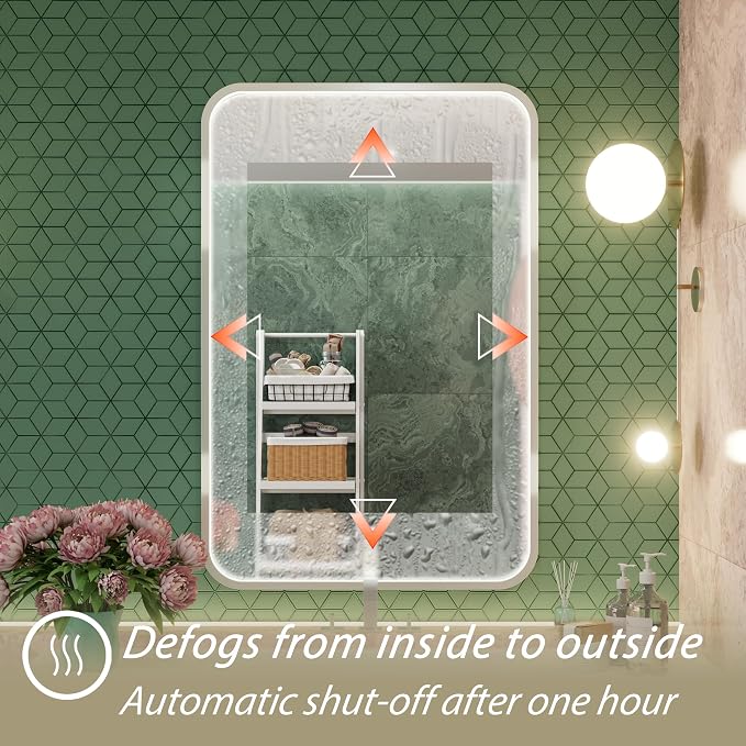 24"x36" Silver LED Bathroom Mirror with Lights,3000K/4500K/6000K | Stepless Dimmable,Anti-Fog,Memory Function,Aluminum Frame Wall Mount Lighted Bathroom Vanity Mirror,ETL Cert‌,IP54 Waterproof
