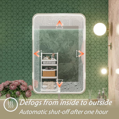 24"x36" Silver LED Bathroom Mirror with Lights,3000K/4500K/6000K | Stepless Dimmable,Anti-Fog,Memory Function,Aluminum Frame Wall Mount Lighted Bathroom Vanity Mirror,ETL Cert‌,IP54 Waterproof