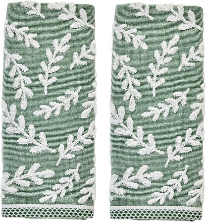 SKL Home Leaf Sprig Hand Towel Set-2pc, 100% Cotton, Reversible, Spruce | Soft & absorbent jacquard. For use in the bathroom, kitchen, or bar & makes a great gift.