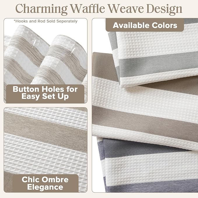 Madison Park Standard Shower Curtain for Bathroom, Taupe Ombre, 72" x 72" | Ariana Ombre Cozy, Spa Quality Modern Waffle Weave Contemporary, 3M Scotchgard Treatment, Machine Washable