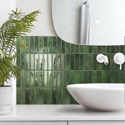 Smart Tiles Peel and Stick backsplash, Stacked Forest Green, 11.43"x9" | Pack of 5 (3.5 sq ft), Glossy, Heat/Moisture Resistant, Low VOC, Kitchen/Bathroom, Renter Friendly, Made in Canada