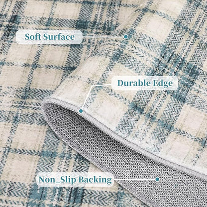 Modern Plaid Area Rugs 9x12 Living Room Washable Soft Rugs for Bedroom Tartan Large Rug Non Slip Throw Rugs Stain Resistant Carpet for Dining Room Office Nursery Rug 9'x12' Green/Beige