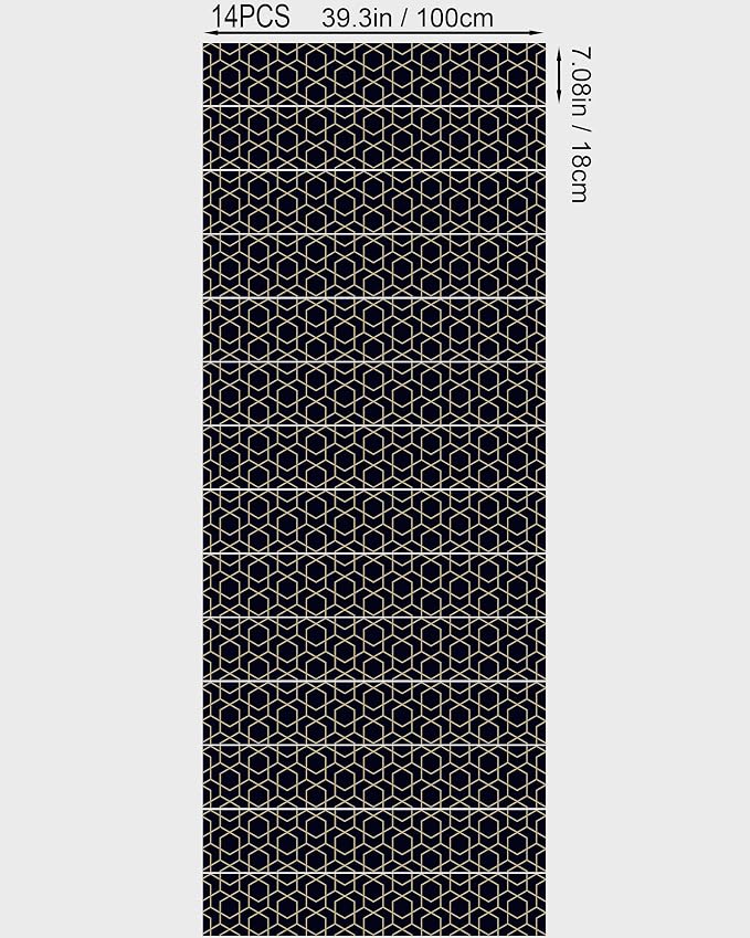 FLFK Stair Riser Decals,Rhombic Black and Gold Texture Vinyl Sticker for Stairs Decoration,14Pcs 39.3"X7.08"
