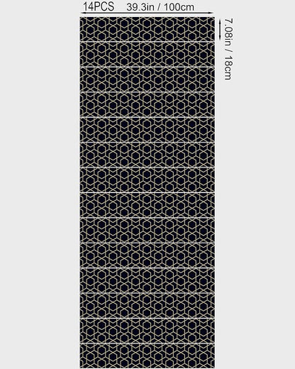 FLFK Stair Riser Decals,Rhombic Black and Gold Texture Vinyl Sticker for Stairs Decoration,14Pcs 39.3"X7.08"