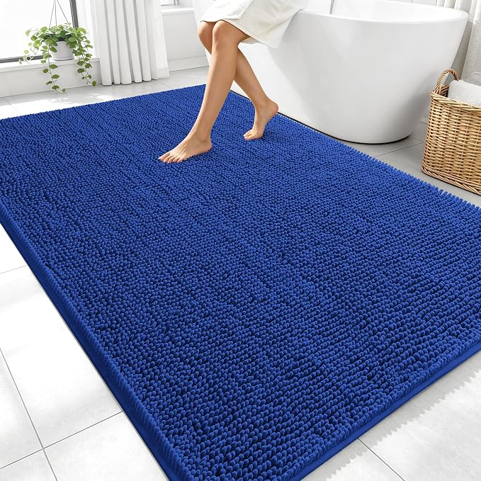 OLANLY Large Bathroom Rugs 70x46, Extra Soft Absorbent Chenille Bath Rugs | Royal Blue, Quick-Drying Rubber Backing, Machine Washable Bath Mat for Bathroom Floor, Tub and Shower, Home Decor Accessories
