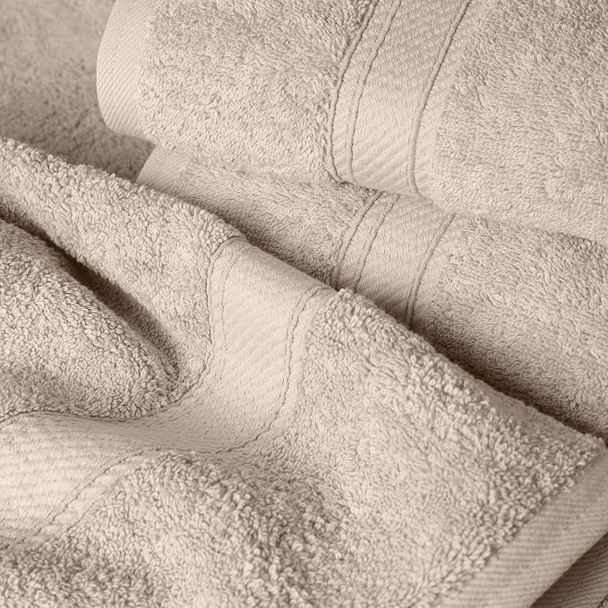SUPERIOR Egyptian Cotton Ultra Plush & Absorbent, 6 Piece Set, Stone | Quick Dry, Soft Luxury Towel Set, Bath Essentials, Guest Bath, Spa, 2 Bath, 2 Hand, 2 Face Towels, Madeline Towels