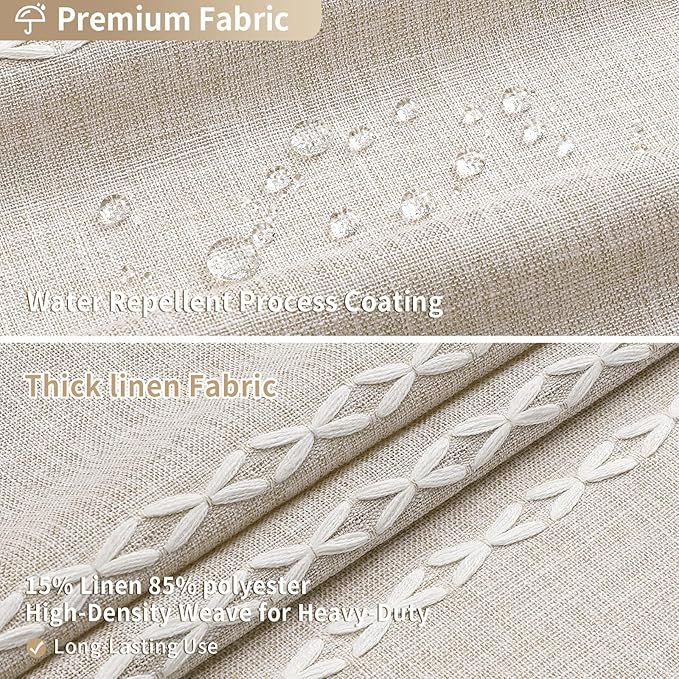 MitoVilla Beige Boho Farmhouse Shower Curtain, Cream Modern Cotton Linen Fabric Shower Curtains for French Country Bathroom Decor, Retro Tassel Thick Cloth Shower Curtain, 72 x 72