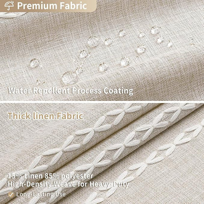 Boho Farmhouse Tassel Linen Shower Curtain,3D Embroidery Stripe Cream,36x72 | Small Stall Half Size,310GSM Linen Texture Heavy Duty Cloth,Water Repellent,Wrinkle Resistant,Vintage Farmhouse Rustic
