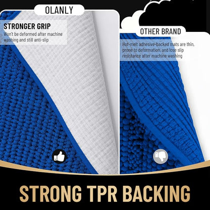 OLANLY Thick Chenille Absorbent Bathroom Rugs Mat 30x20, Royal Blue | Soft Bath Rugs, Rubber Backing, Machine Wash Dry, Bath Mats for Bathroom, Tub and Shower, Home Decor Accessories