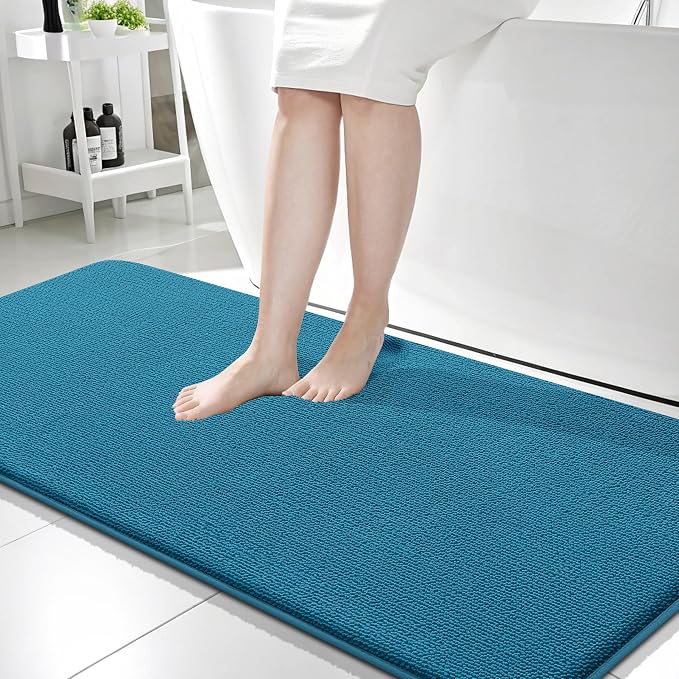 OLANLY Memory Foam Bathroom Runner Rugs 59x24, Long Bath Mats, Peacock Blue | Soft Quick Dry Bath Rugs, Non-Slip, Absorbent Machine Washable Mat for Bathroom Floor, Tub and Shower, Home Decor Accessories