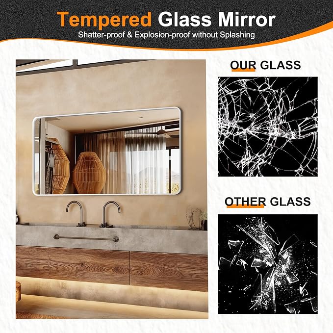 Bathroom Vanity Mirror, Silver Framed Mirror for Over Sink, 50x30 | HD glass, distortion-free for makeup and grooming, Sturdy frame, all mounting hardware, hangs horizontal or vertical