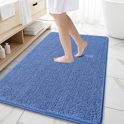 OLANLY Large Bathroom Rugs 59x35, Extra Soft Absorbent Chenille Bath Rugs | Cornflower Blue, Quick-Drying Rubber Backing, Washable Bath Mat for Bathroom Floor, Tub and Shower, Home Decor Accessories