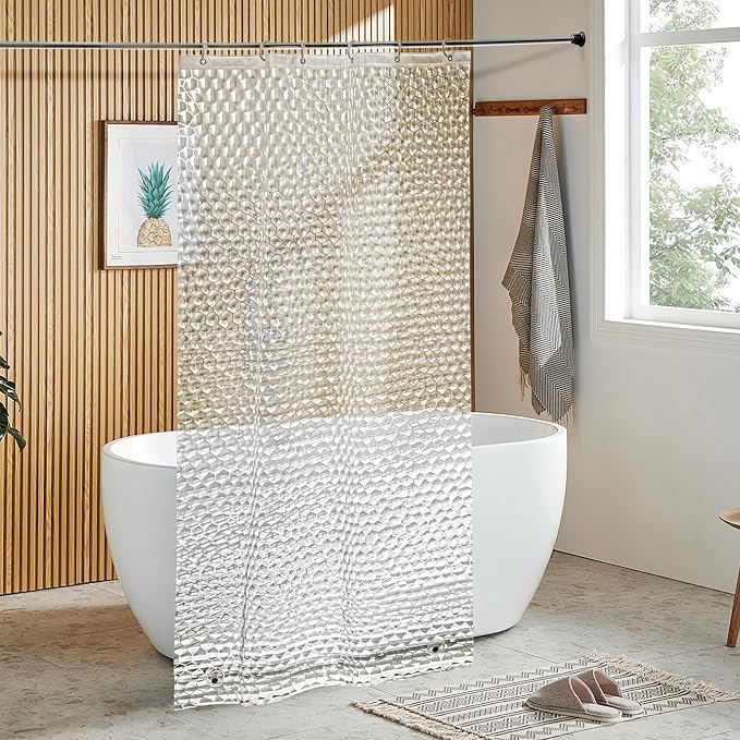 NTBAY EVA Shower Curtain Liner, 36 x 72, 6 Gauge, Clear Water Cube | Water-repellent EVA Liner with 3 Bottom Magnets, 12 Reinforced Grommets, and 12 Plastic Hooks