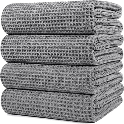 POLYTE 430 GSM Poly Blend Microfiber Quick Dry Waffle Bath Towel, 30x60 in | 4 Pack, Oversize, Lint Free, Body Towel