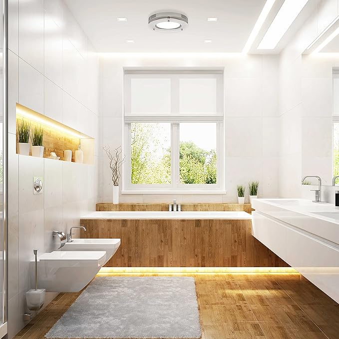 Homewerks 7117-02-HW Bathroom Fan Integrated LED Light Ceiling Mount Exhaust Ventilation 1.5 Sones 80 CFM, Frosted