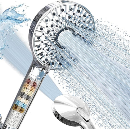 Magichome Filtered Shower Head with Handheld, 10-Mode Adjustable Detachable Chrome Showerhead w/Stainless Hose, Water Softener Filter Beads for Hard Water - Remove Chlorine, Reduce Dry Itchy Skin