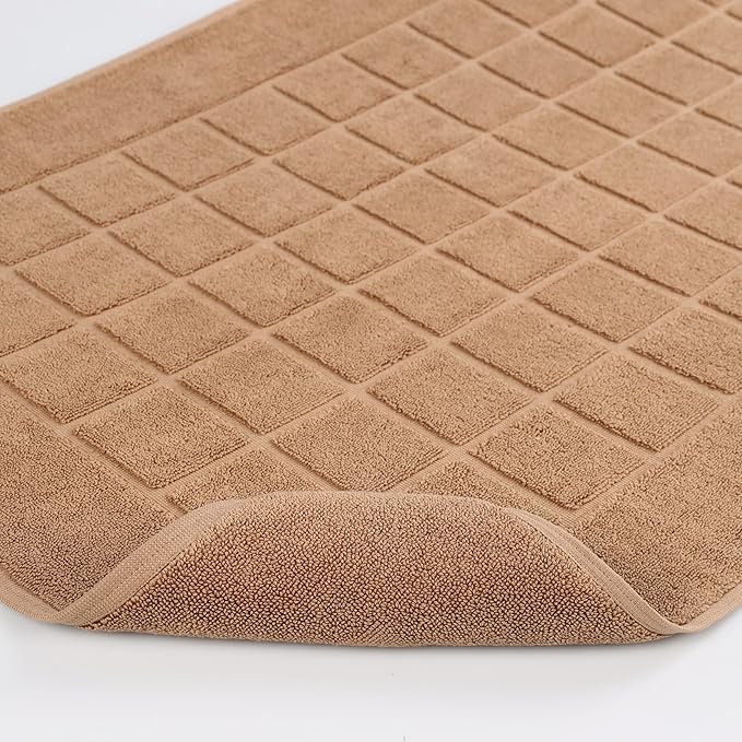 Superior 100% Cotton Bathmat Set, Bath Mats, Bathroom Decor, Shower, Bathtub Essentials, Home Accessories, Small Washable Rug, No Backing, Heavyweight, Nora Collection, Set of 2, 22" x 35", Toast
