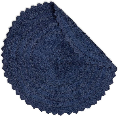 DII Crochet Collection Reversible Bath Mat, Round, 27.5" Diameter, French Blue