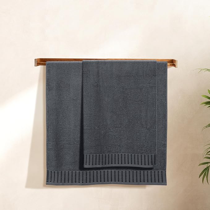 Cotton 2 Pack Oversized Bath Towel Set 28x55 inches, Large Bath Towels, Ultra Absorbant Compact Quickdry & Lightweight Towel, Ideal for Gym Travel Camp Pool - Charcoal Grey