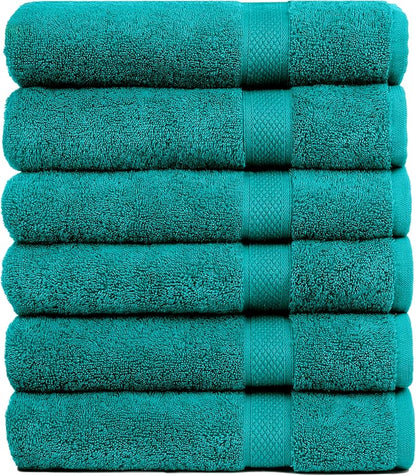 Pleasant Home Bath Towels Set of 6 (24” x 50”) 100% Cotton, 515 GSM | Lightweight, Soft & Highly Absorbent Luxury Towels for Bathroom | for Gym, Pool & Spa | 6 Pack, Teal