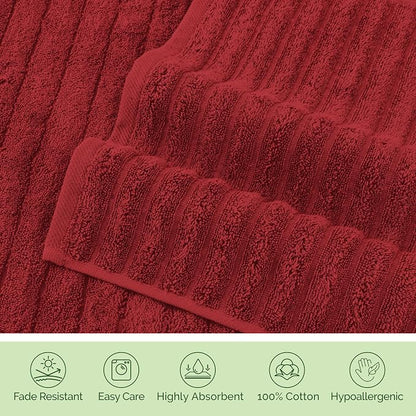 Elegant Comfort 100% Turkish Cotton Corduroy Ribbed Luxury Soft 2 Pack Bath Towels 27 x 54 Inch - Ultra Plush, Absorbent, Quick Dry, Hotel Spa Quality Towels for Bathroom Essentials, Burgundy