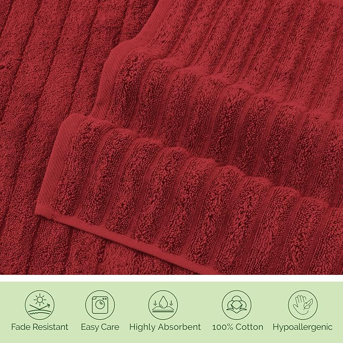 Elegant Comfort 100% Turkish Cotton Corduroy Ribbed Luxury Bath Towels 6-Piece Set, Premium Feel - Quick Dry, Highly Absorbent, Contains 2 Bath Towels, 2 Hand Towels, and 2 Washcloths, Burgundy