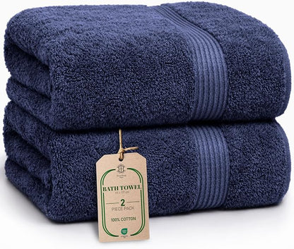 Luxe 2-Piece Bath Towel Set – Large Soft Cotton Towels, Absorbent, Durable & Skin-Friendly, Machine Washable, 27 x 54 in (Navy Blue)